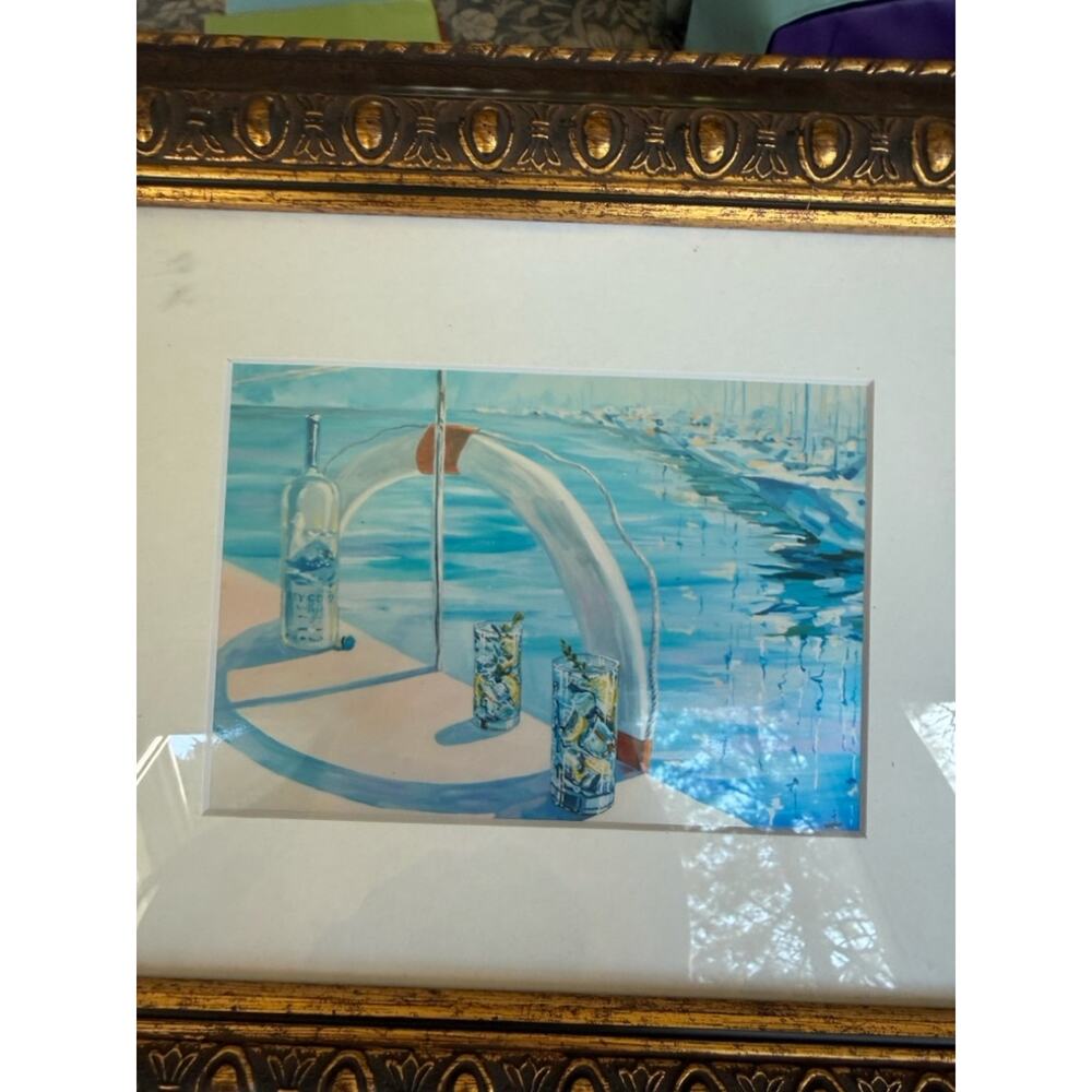 Framed Coastal Art Print Signed Emil Hristov – Gold Ornate Frame Nautical Decor - Picture 2 of 6